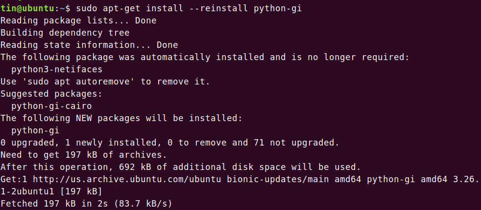 Installieren Sie das Python-GI neu