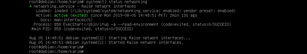 Überprüfen Sie den Status des Netzwerkdienstes mit dem Befehl systemctl