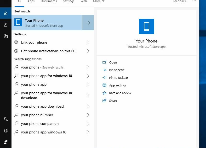 Öffnen Sie Windows 10 Ihre Telefon-App