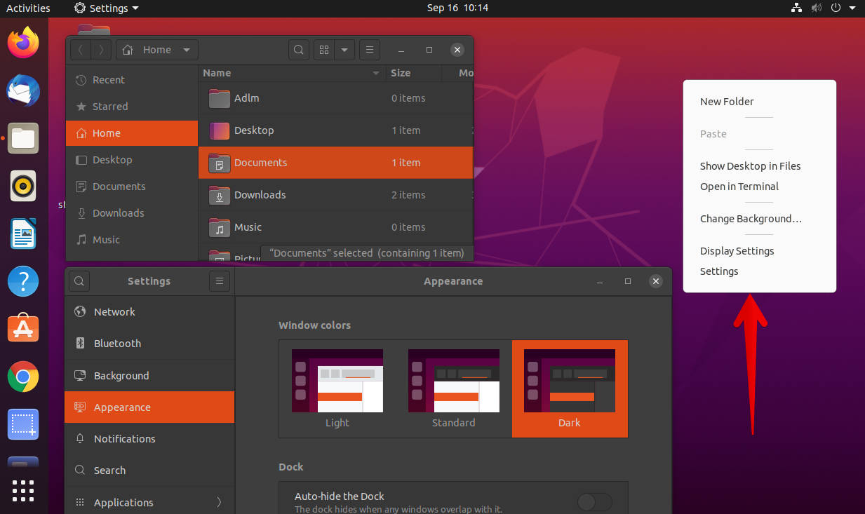 Ubuntu-Desktop-Computer auf dunkle Weise