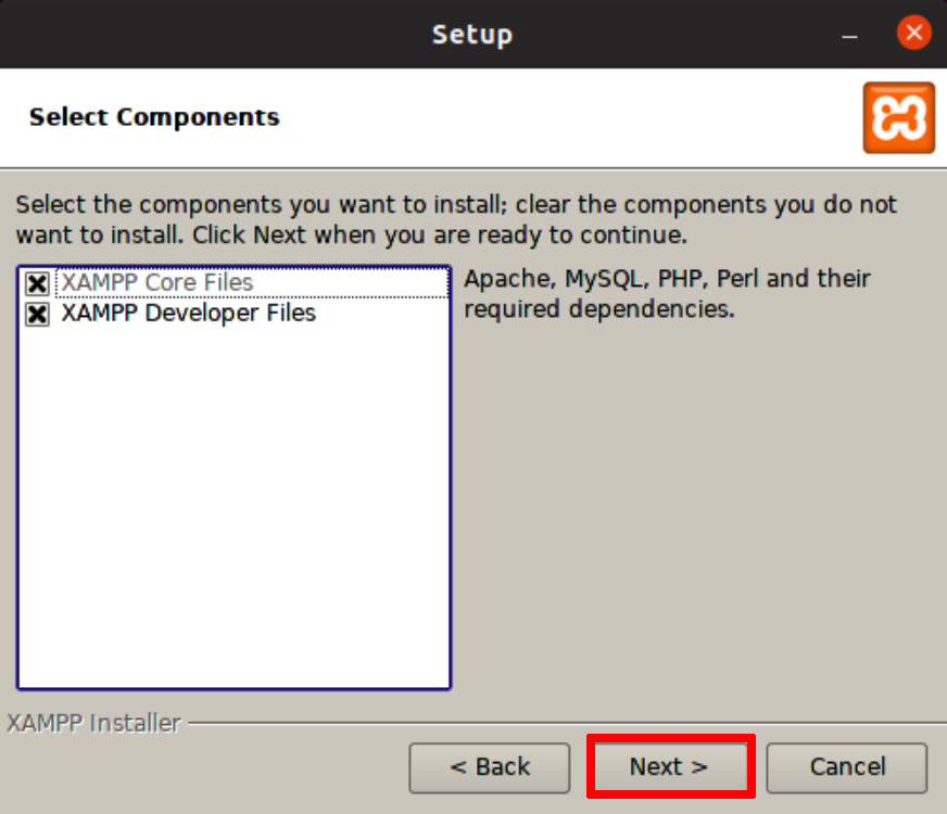 Wählen Sie aus, welche XAMPP-Komponente Sie installieren möchten
