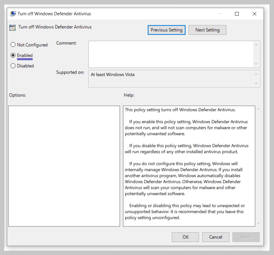 Deaktivieren Sie Windows Defender mithilfe des Editors für lokale Gruppenrichtlinien
