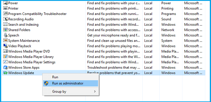 Verwenden Sie die Windows Update-Problembehandlung
