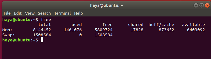 Kostenloser Befehl für Ubuntu