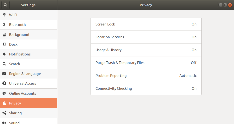Ubuntu-Datenschutzeinstellungen