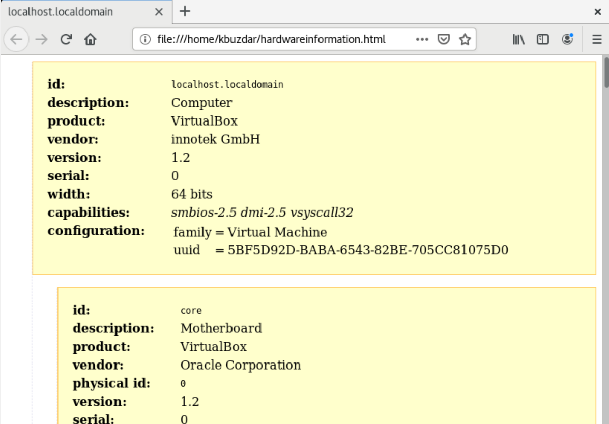 Hardwaredetails, z. B. eine HTML-Datei