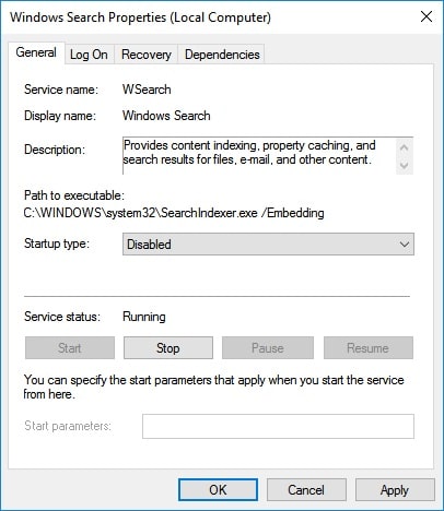 Deaktivieren Sie den Windows-Suchdienst
