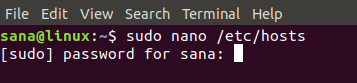 Bearbeiten Sie die Datei /etc/hosts mit dem Nano-Editor