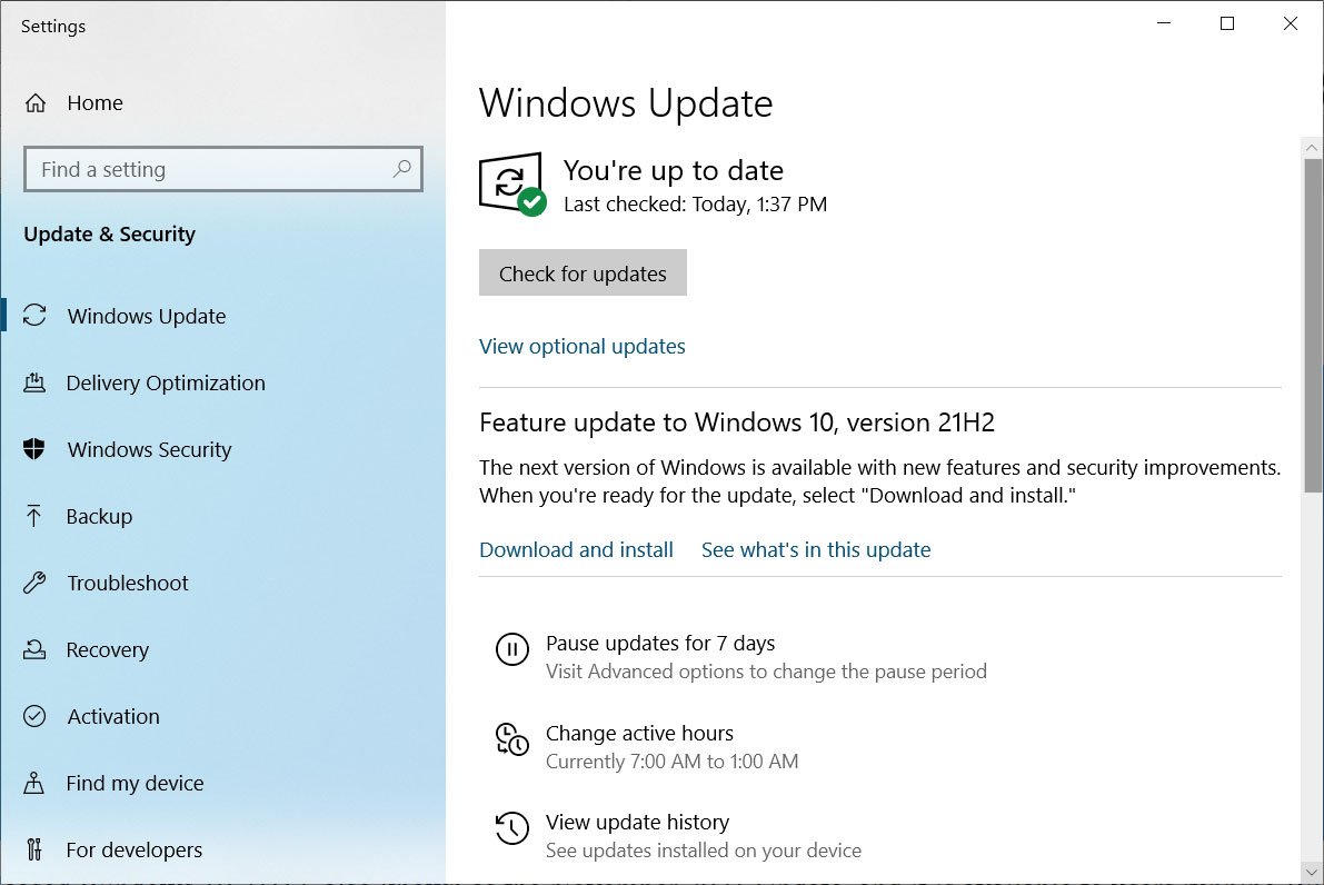 Windows 10 21H2-Version