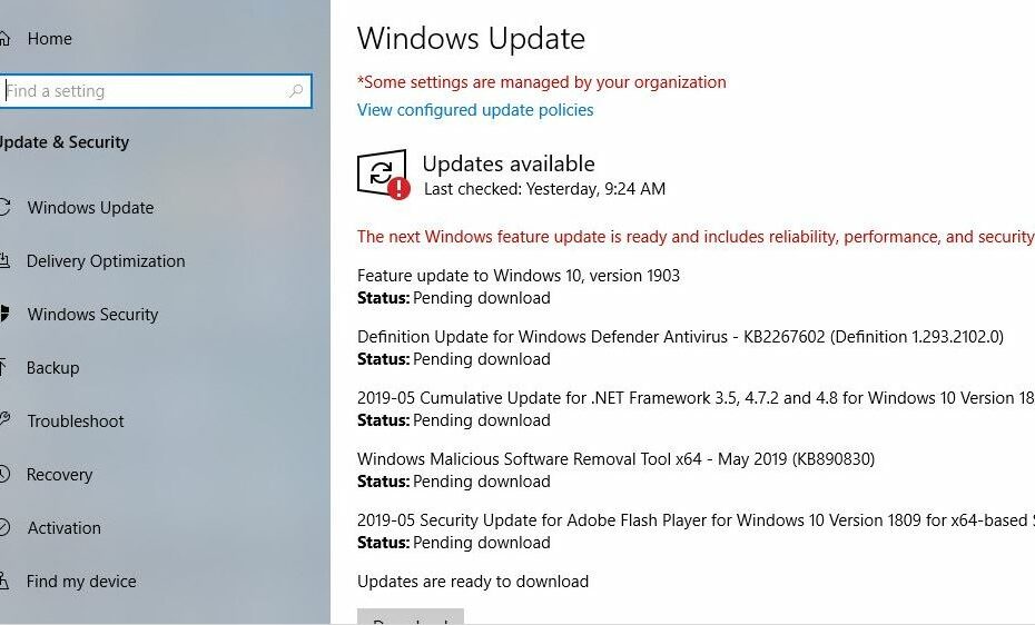 Funktionsupdate für Windows 10 1903