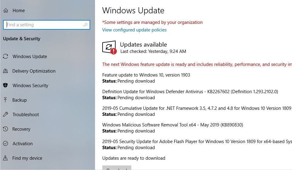Aktualisieren Sie die Funktionen von Windows 10 1903