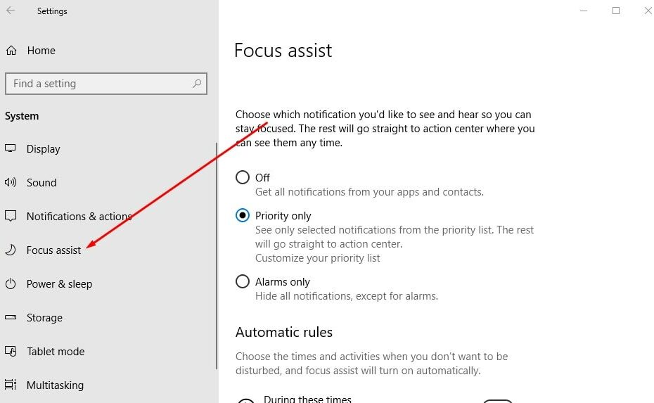 Aktivieren oder deaktivieren Sie die Fokusunterstützung unter Windows 10