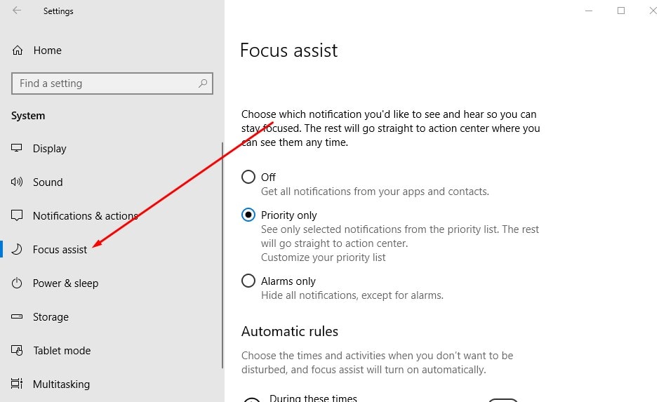 Aktivieren oder deaktivieren Sie die Fokusunterstützung in Windows 10