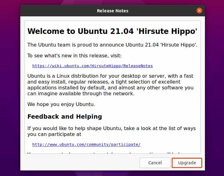 Aktualisieren Sie auf Ubuntu 21.04 Hirsute Hippo