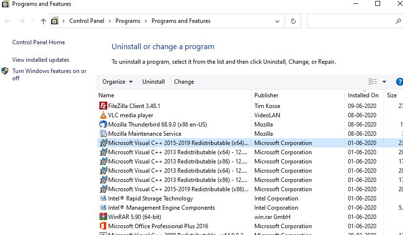 Microsoft Visual C++ Redistributable-Pakete