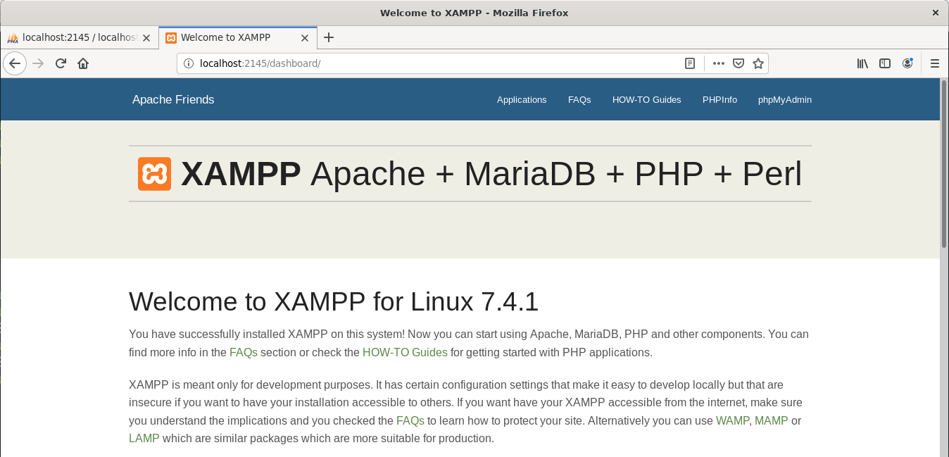 XAMPP läuft erfolgreich auf Debian 10