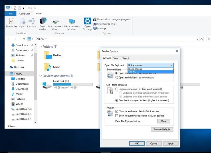 So öffnen Sie den Datei-Explorer für diesen PC statt für den Schnellzugriff auf Windows 10