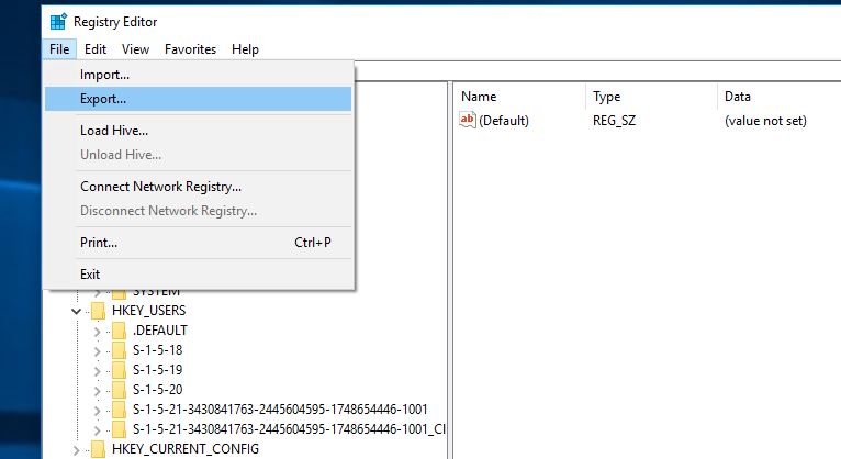 Windows-Registrierung exportieren
