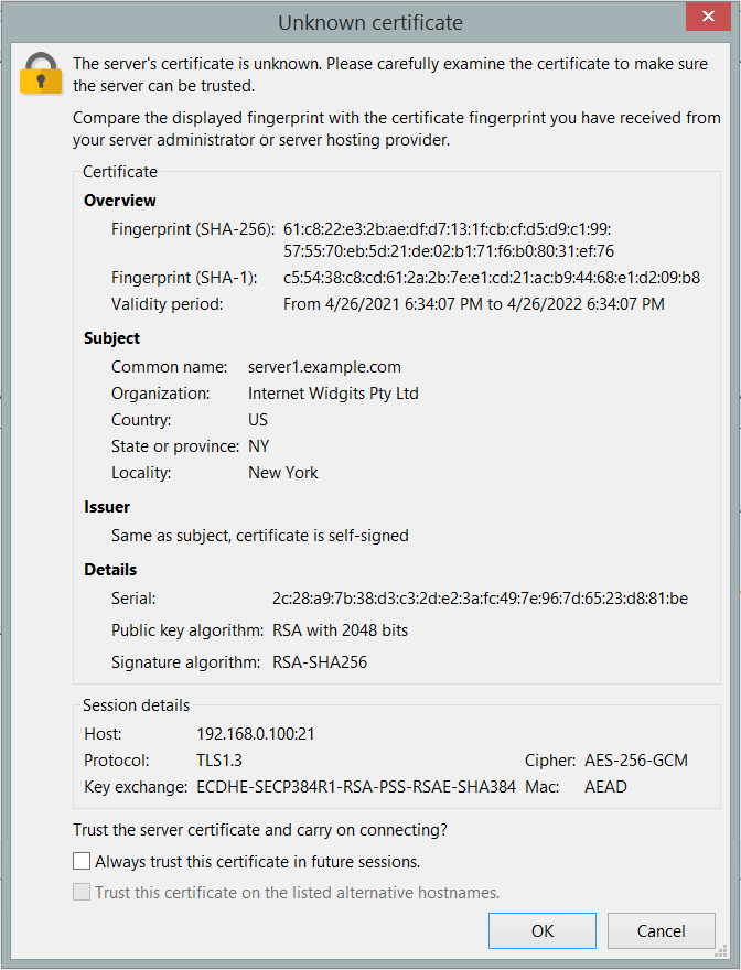 Akzeptiert das selbstsignierte SSL-Zertifikat