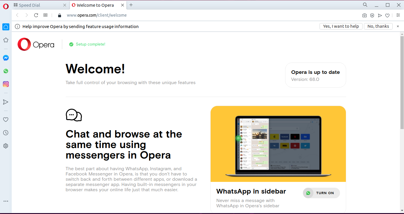 Opera-Browser installiert und ausgeführt