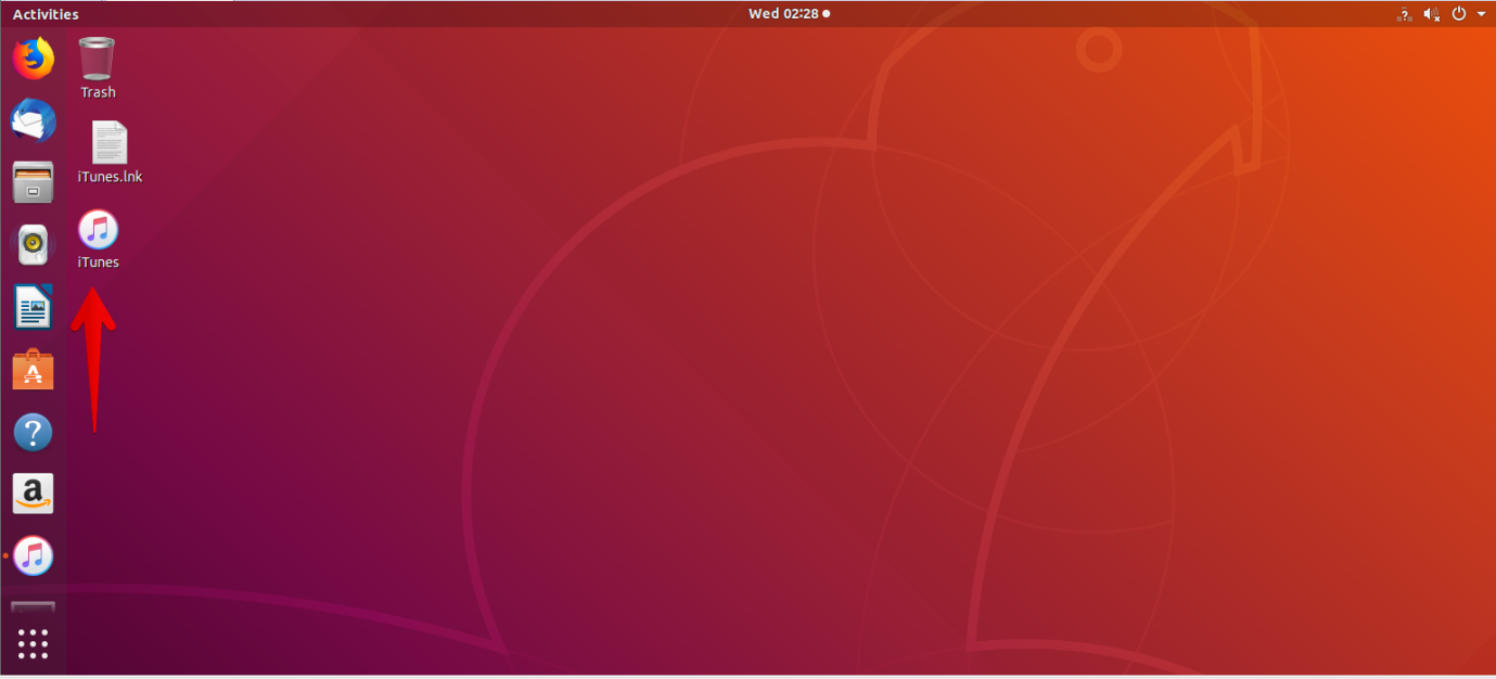 zum iTunes-Symbol auf dem Ubuntu-Desktop