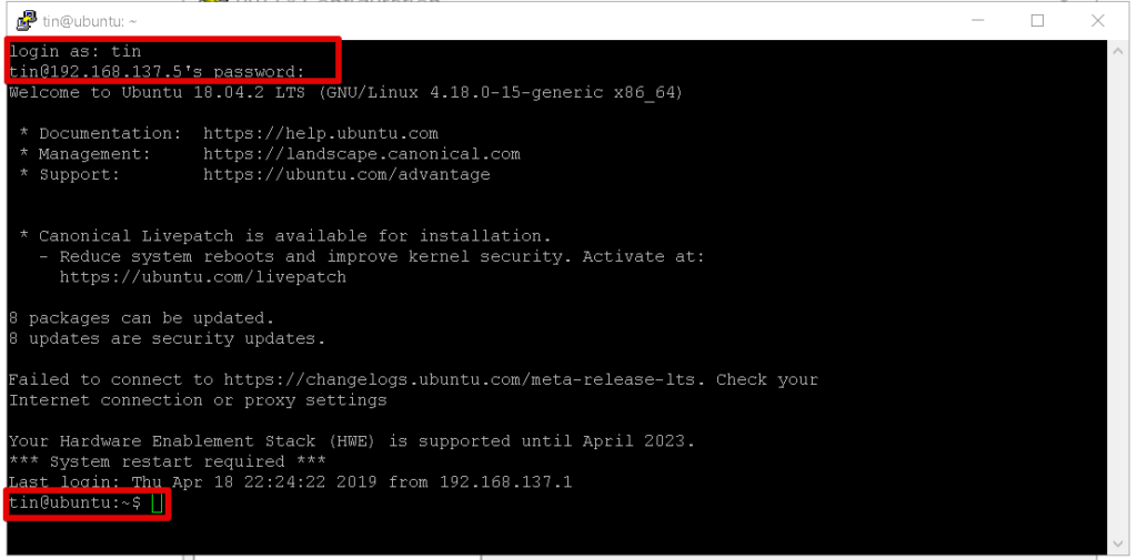 SSH-Terminalsitzung von Windows zu Linux