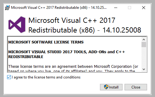 Installieren Sie Microsoft Visual Credist