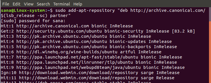 Fügen Sie das Ubuntu-Partner-Repository hinzu
