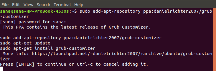 Fügen Sie Ubuntu PPA zu Grub Customizer hinzu