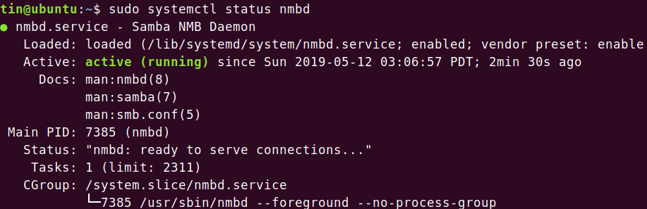 Überprüfen Sie den Status des nmbd-Dienstes