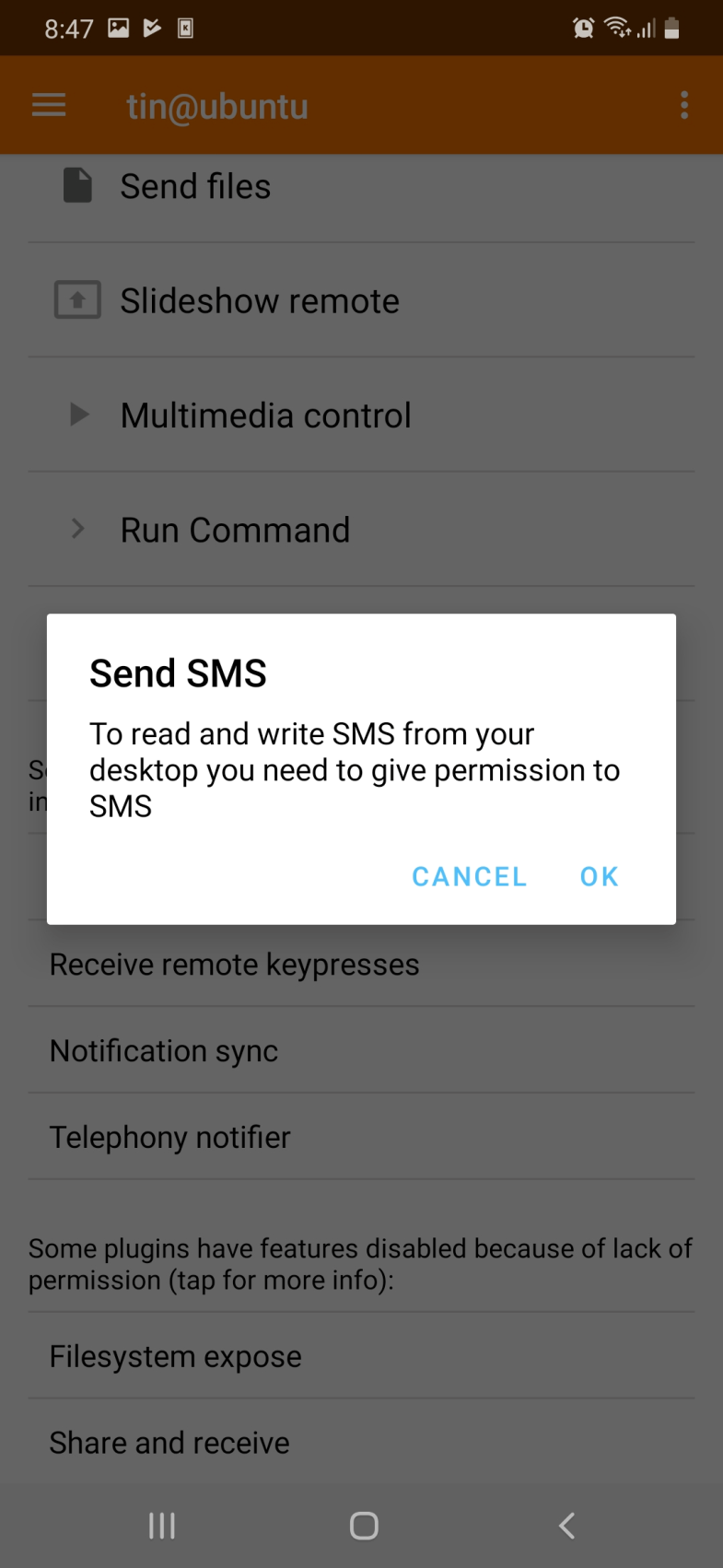 Option zum Senden von SMS