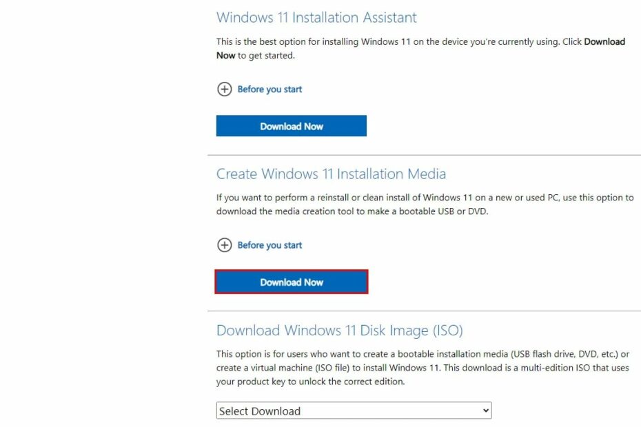 Downloadseite für Windows 11